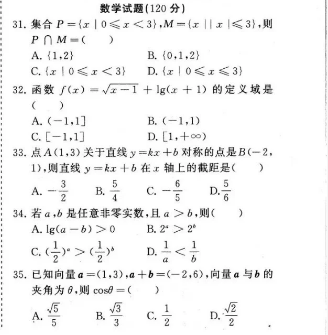 安徽高职分类招生考试数学真题资料